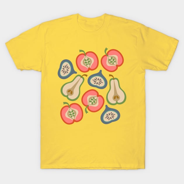 APPLE PEAR FIG Retro Summer Fruit Plump Ripe Colorful - UnBlink Studio by Jackie Tahara T-Shirt by UnBlink Studio by Jackie Tahara